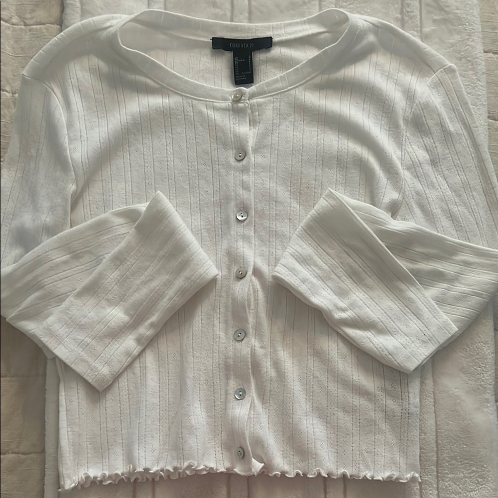 Forever 21 White Button Down Cardigan